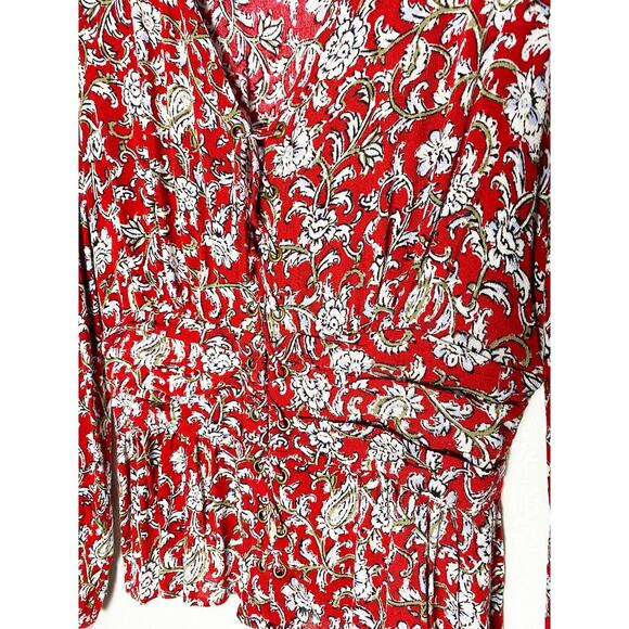 Feather Bone x Anthropologie Womens Latrobe Floral Lace Up Smocked Peplum Blouse - Picture 6 of 10